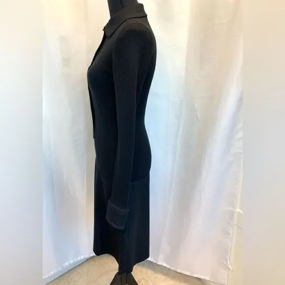 Akris Punto black ribbed knit long sleeve pleated wool dress Sz 4 NWOT - Picture 5 of 14